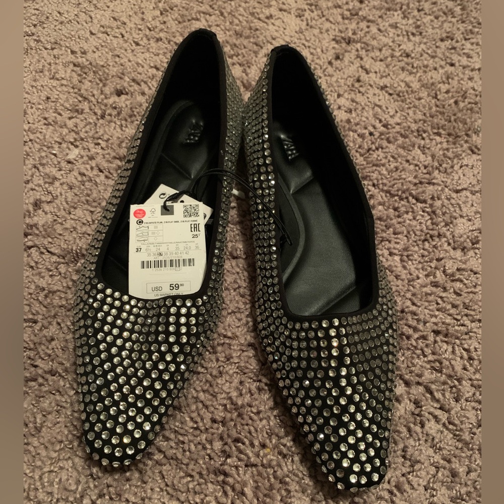Zara Black and Silver Studded Flats